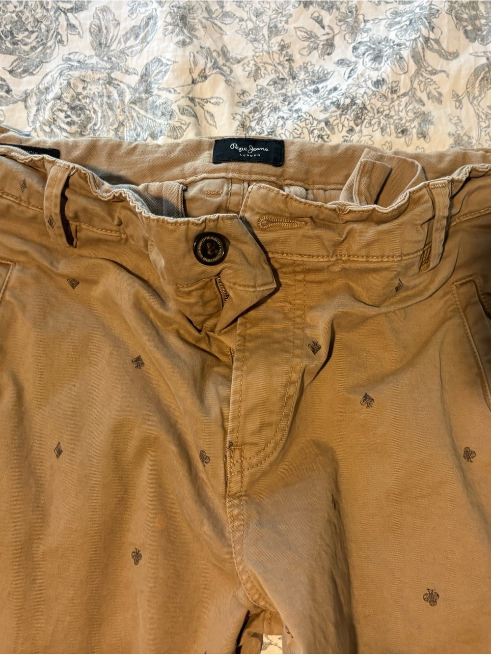 Pepe Jeans Men's Khaki Embroidered Chino Pants